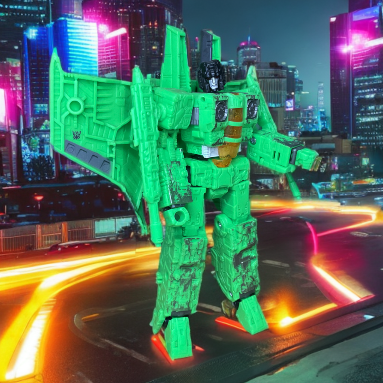 Transformers Acid Storm Universe toy figure in green camouflage jet mode with missile launchers