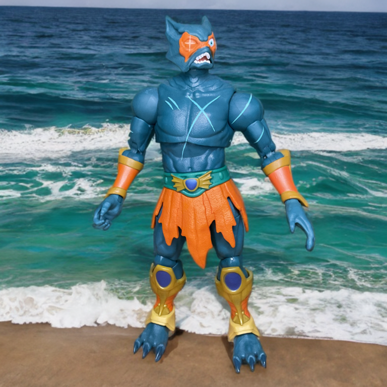 Mer-Man, der Kriegsherr der Aquaticaner, steht wütend und kampferschüttert vor dem Kristallmeer.