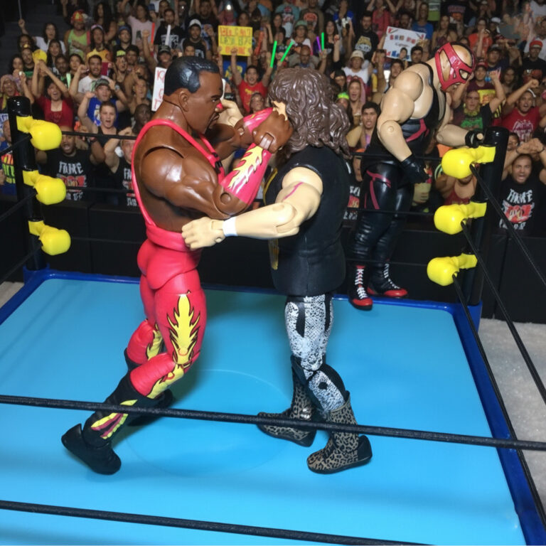 The final result as Stevie Ray and Cactus Jack finally lock up to continue the match as planned.