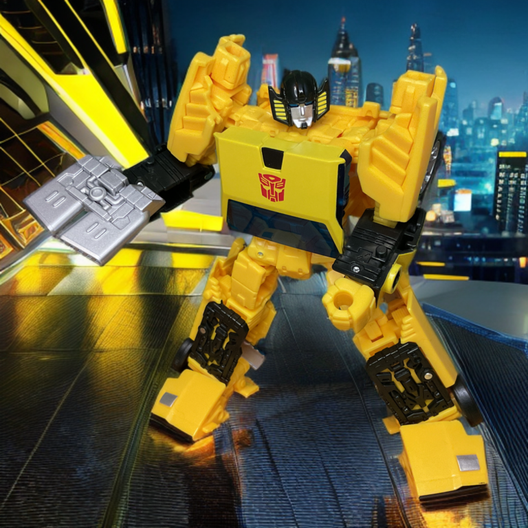 Transformers Earthrise Sunstreaker action figure showcasing his vibrant yellow paint and iconic hood engine.