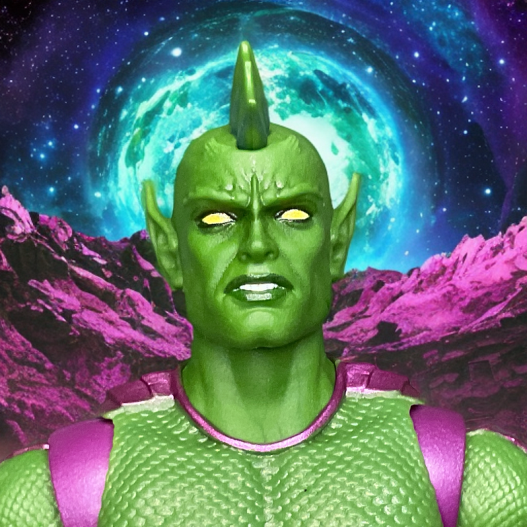 Close-up of Triton in front of an otherworldly background.