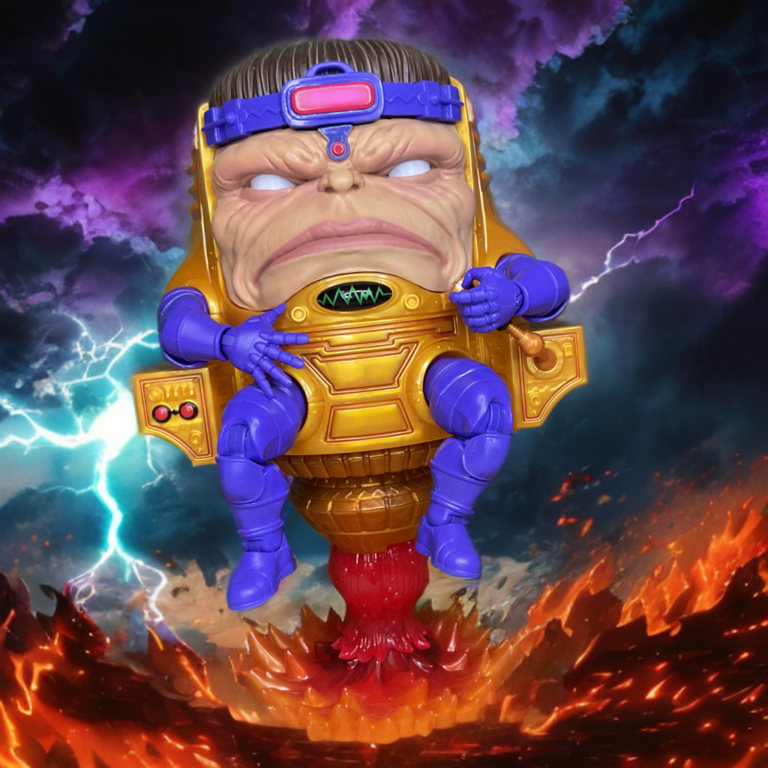 Uma visão de corpo inteiro do personagem MODOK (Mechanized Organism Designed Only for Killing).