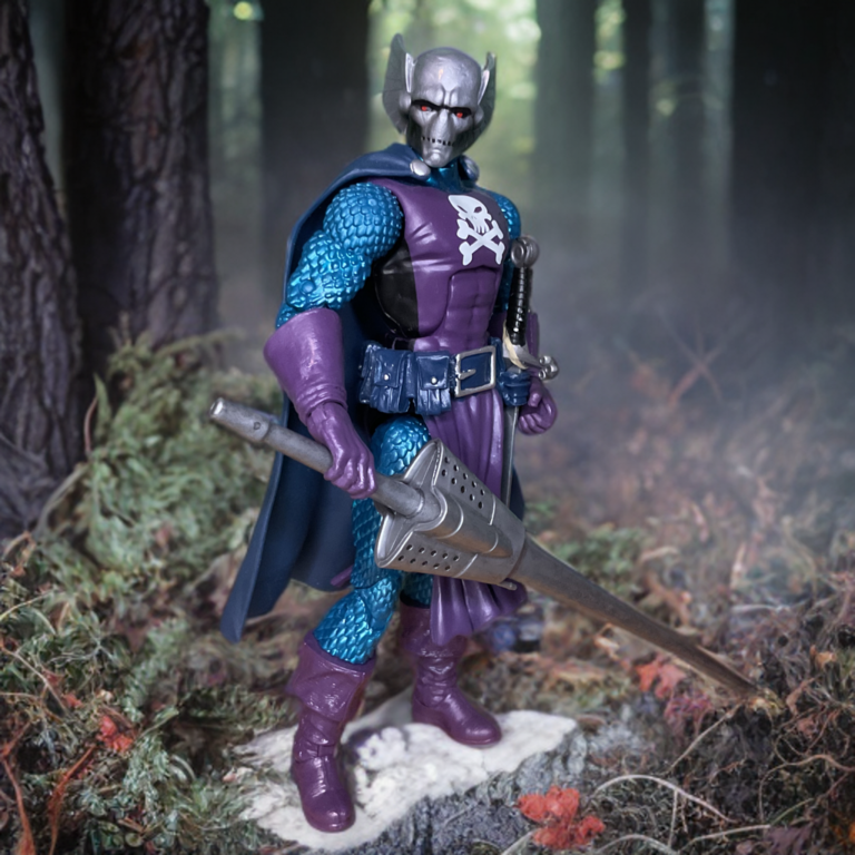 Um close-up do vilão Dreadknight da Marvel Legends.