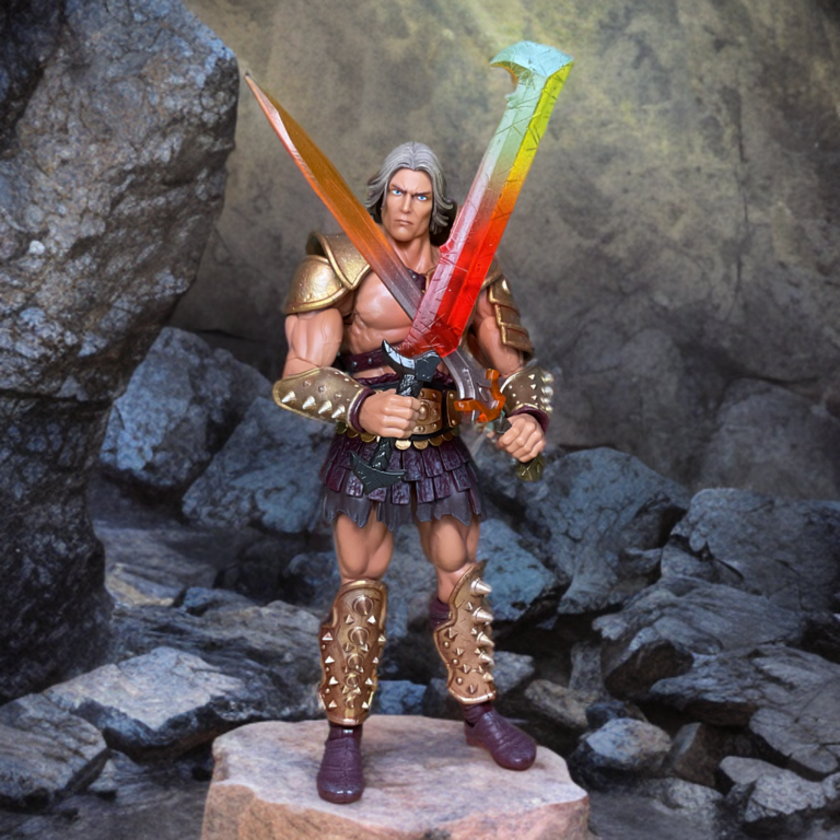 鎧と剣の奥行きを示すフーマンフィギュアの横顔。.