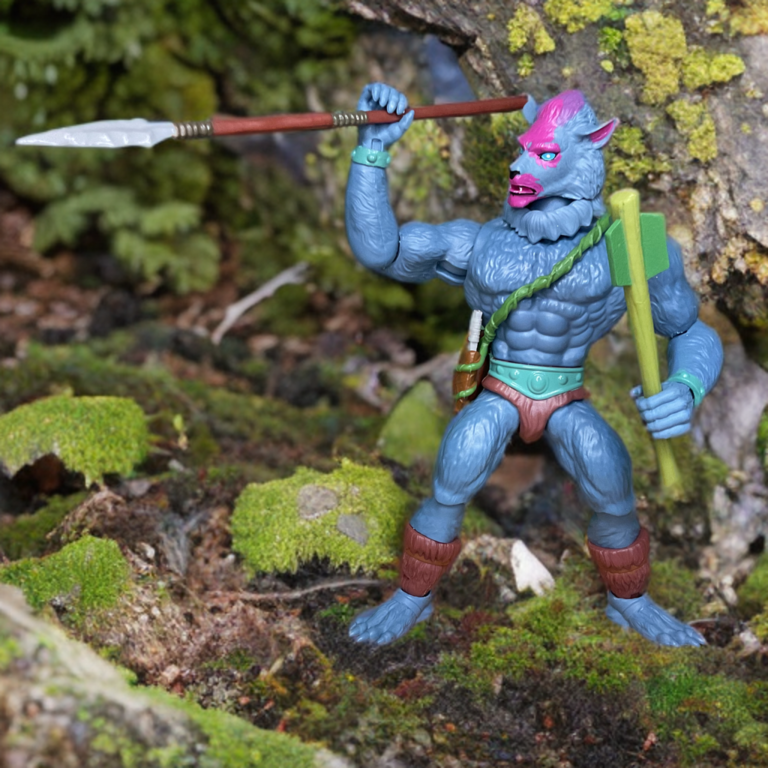 The Sentinel of He-Ros action figure posed dynamically, holding a large spear.