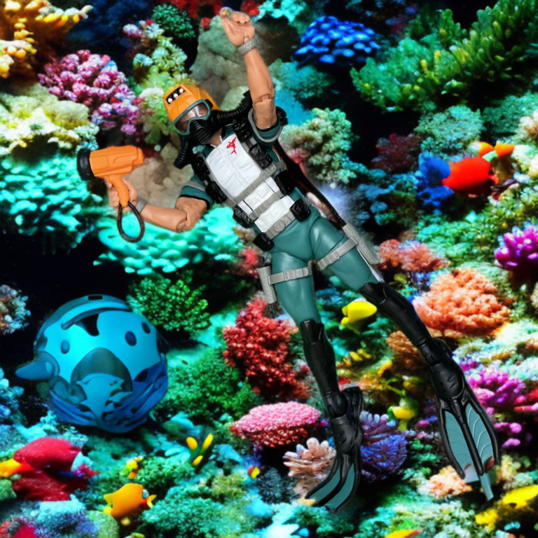 Wet-Suit action figure in a horizontal swimming pose with flippers on, looking forward.