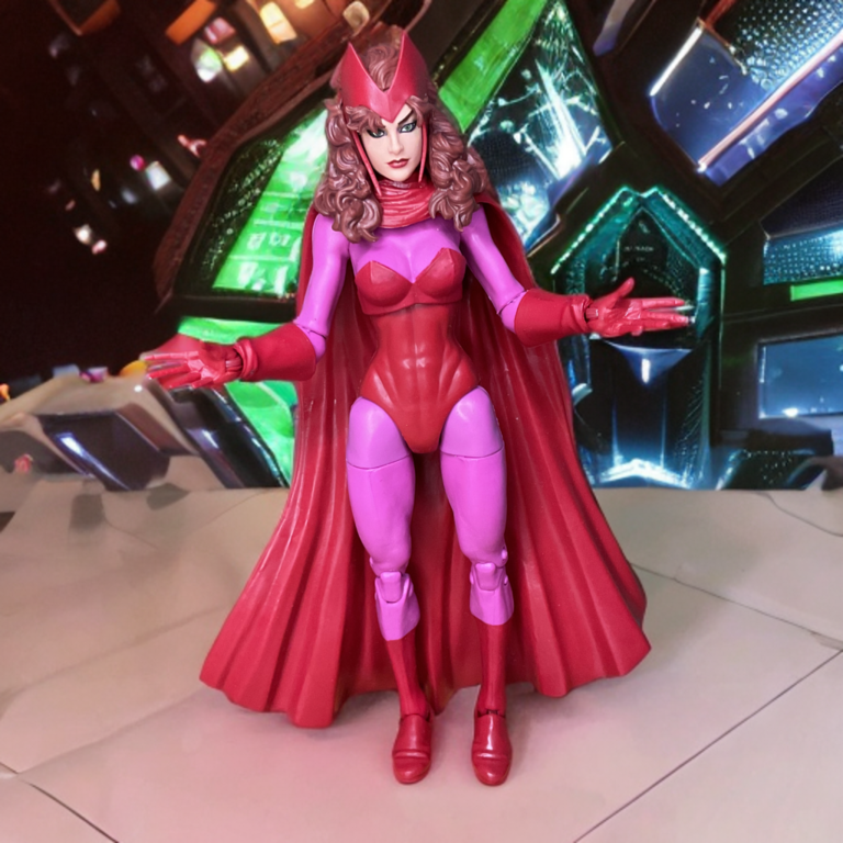 Individual shot of a Force Works character (e.g., Century or Scarlet Witch) figure, focusing on the character's unique appearance.