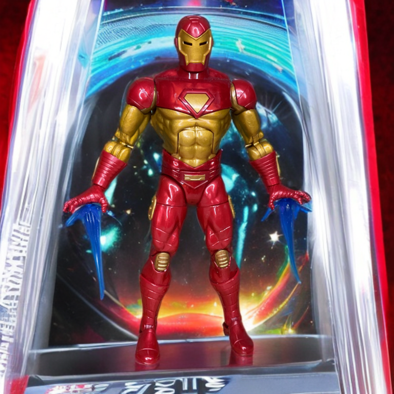 La figurine Iron Man Force Works fait une démonstration de son souffle de répulseur.