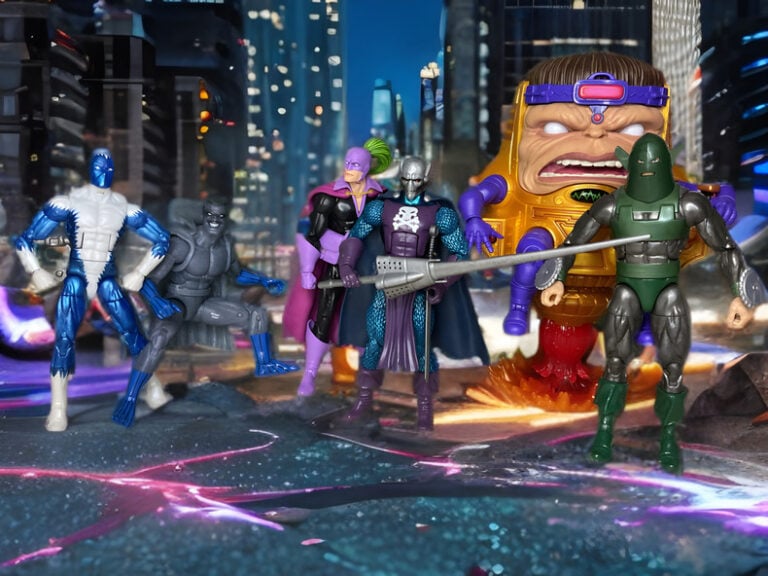 Foto de grupo dos vilões da primeira temporada, incluindo Modok, Blizzard, Whiplash, Grey Gargoyle, Whirlwind e Blacklash em formação em alguma cidade infeliz.