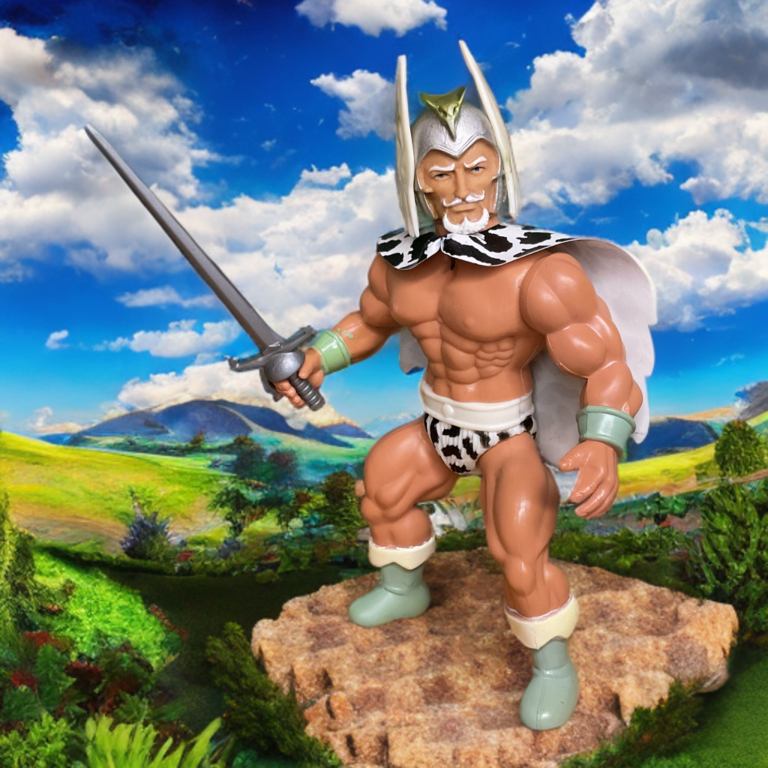 The centerpiece of the line: Travis Morgan, the Warlord, adapted from Mike Grell’s DC Comic.