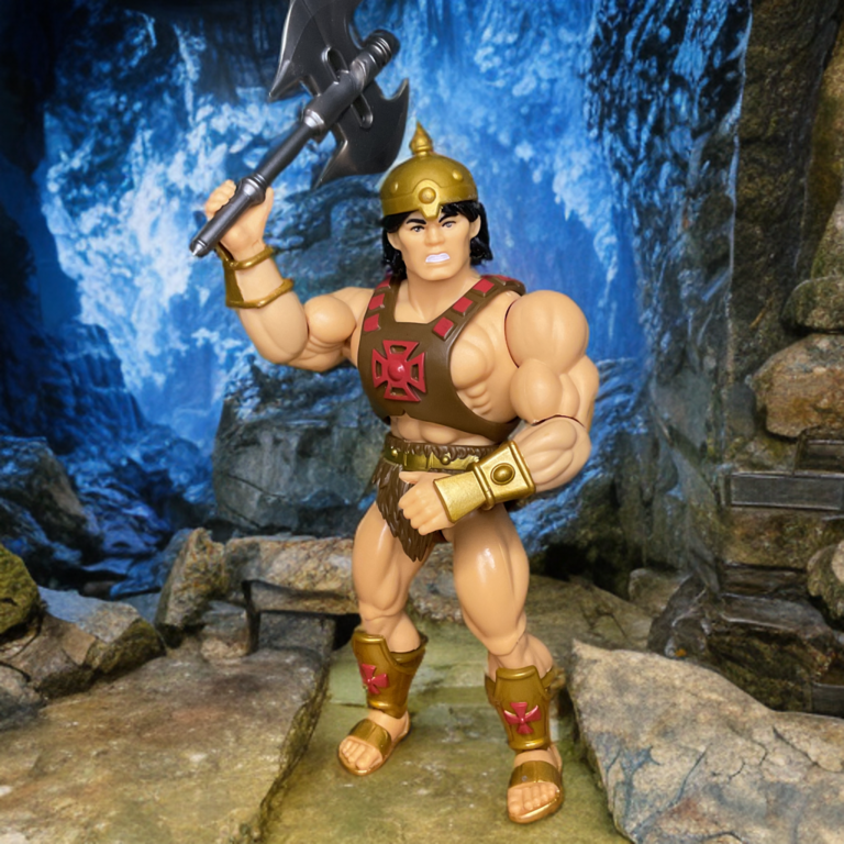 La figurine de la série Sketchbook de He-Man pose en balançant de façon dynamique la hache de puissance primitive.
