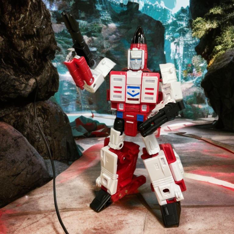 Modo robô Age of the Primes Fireflight Deluxe, braço direito do Superion, decoração vermelha do F-4 Phantom