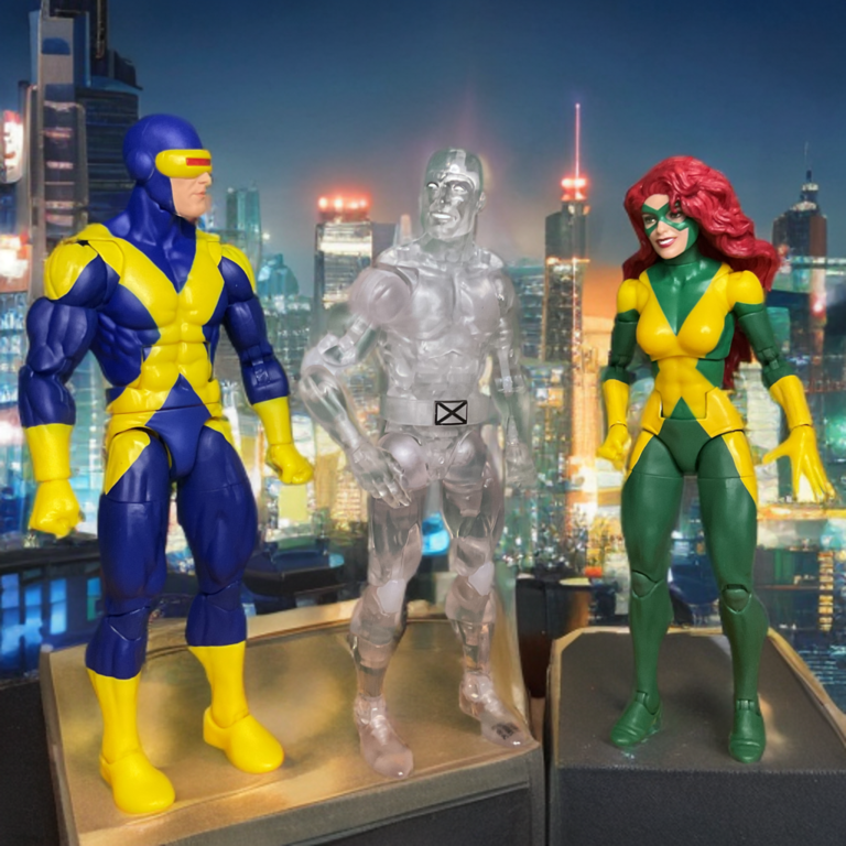 Cyclops, Iceman und Jean Grey vor einer Skyline-Kulisse.