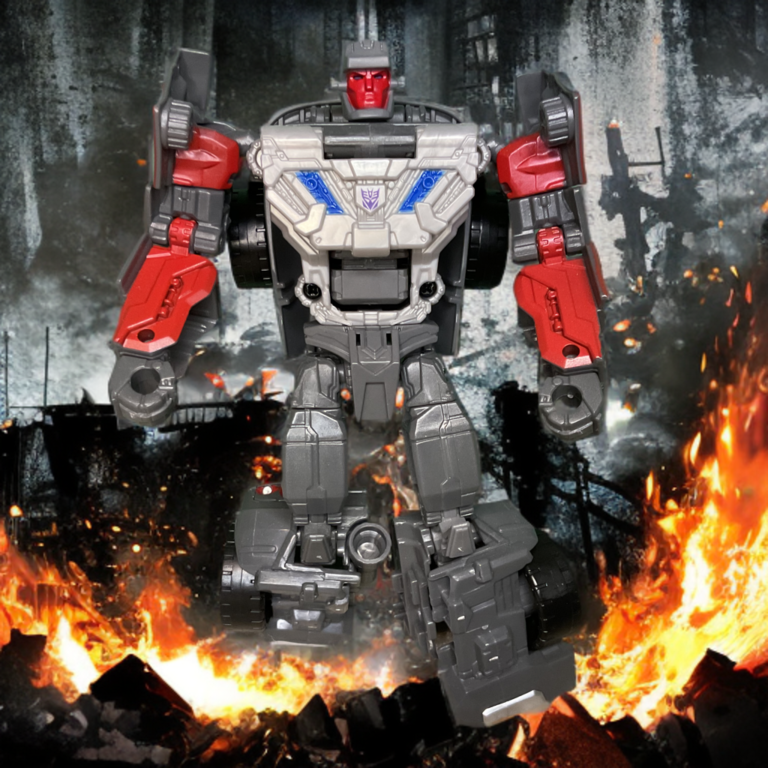 Wildrider Transformers robot mode, gray Ferrari-based Decepticon with aggressive posture.