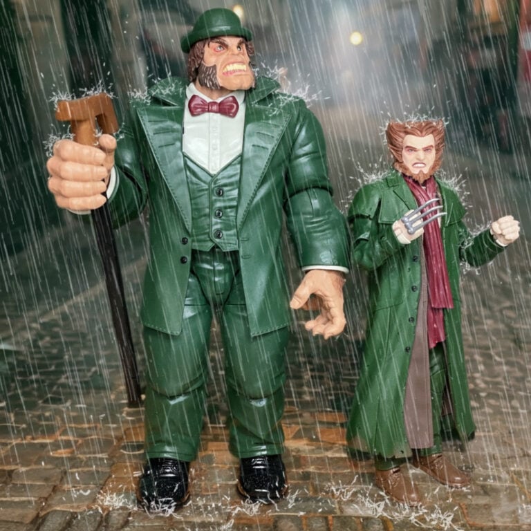 Mr. Hyde and Owl on a dark street at night in the rain.