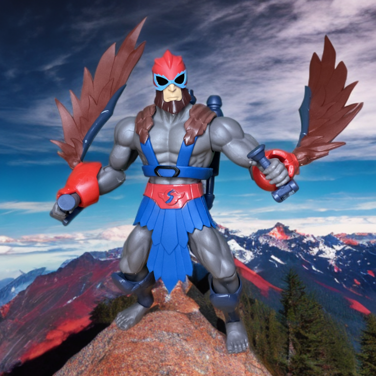 Stratos au sommet d'une montagne majestueuse ailes déployées prêt à décoller.