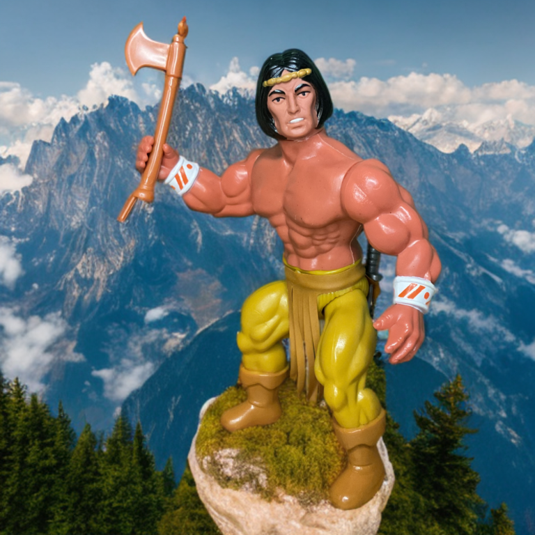 Remco Arak Son of Thunder action figure with tomahawk and bow accessories.