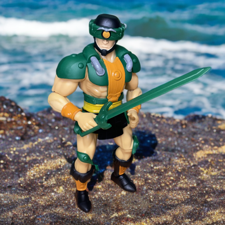 Figurine Tri-Klops MOTU Origins Cartoon Collection avec visière rotative révélant l'un de ses trois yeux, inspirée du dessin animé de 2002.