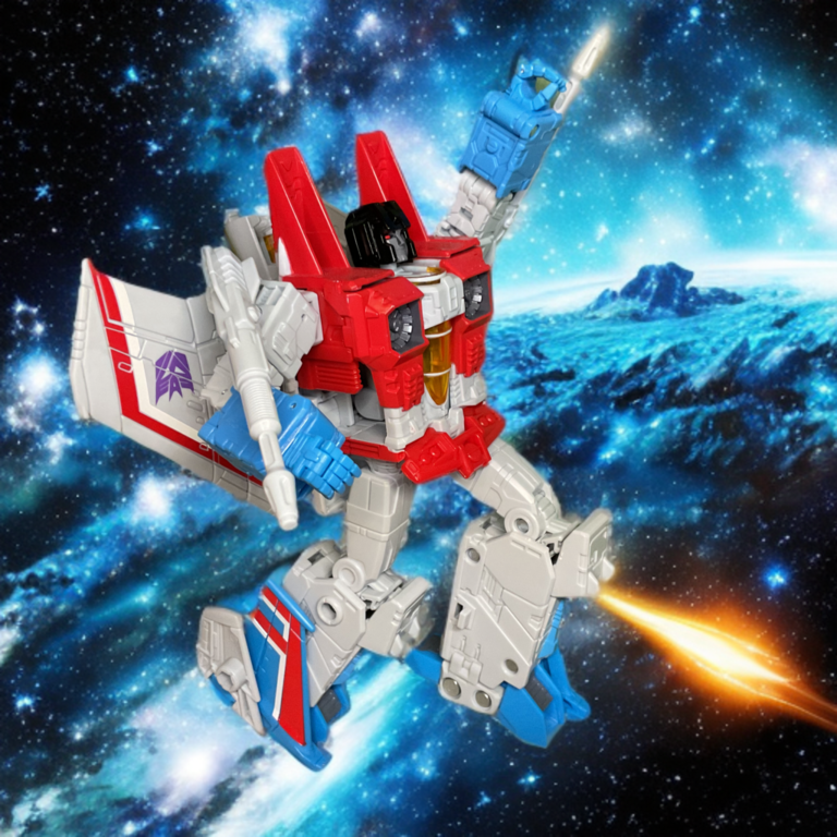 Starscream ascending to space with stars the background.