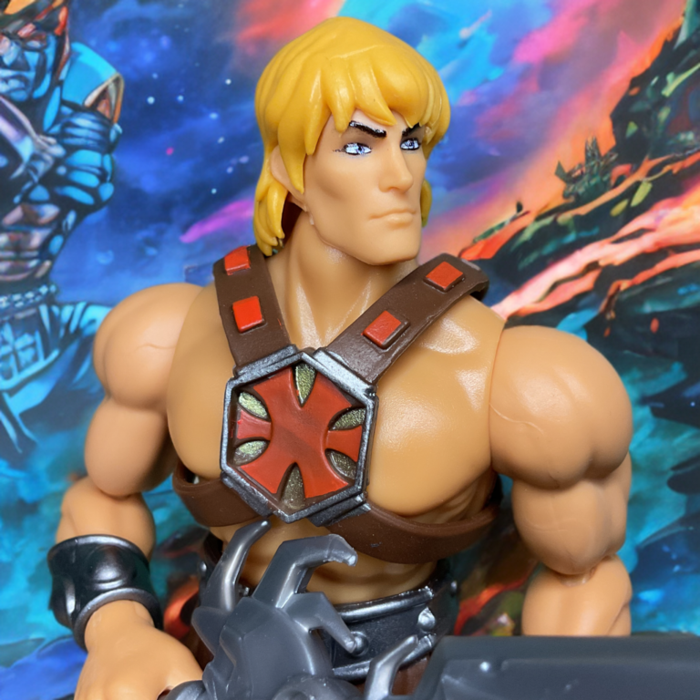 Gros plan sur l'épée de He-Man, accessoire de la figurine MOTU Origins 200X Cartoon Collection.