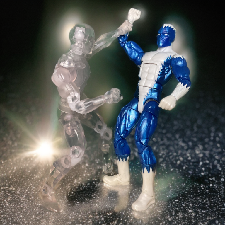 Detailed close-up of Marvel Legends Iceman and Blizzard action figures.