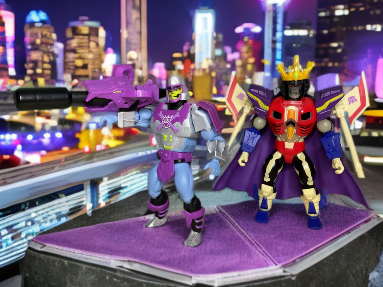 Armadura Megatron Skeletor posando con armadura Scare Glow Starscream.
