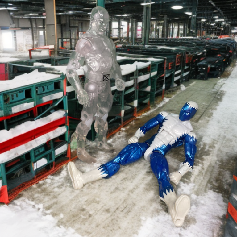 Iceman stands victorious over Blizzard in icy warehouse battleground.