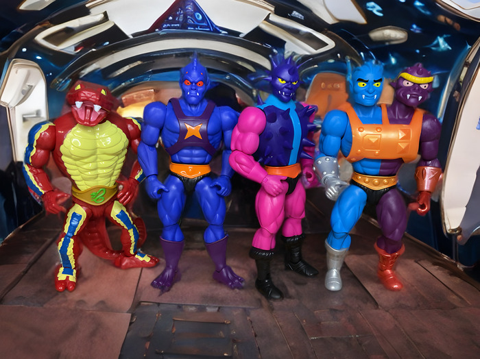 Rattlor, Webstor, Spikor, and Two-Bad on board Skeletor’s Collector ready to take off.