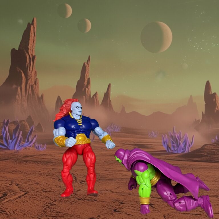Cosmic battle between Drax the Destroyer and the Champion of the Universe, planet-shattering impact