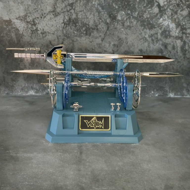 Soul of Chogokin GX-88 on included display stand for posing and storing weapons.