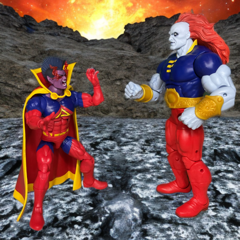Gladiator battling the Champion of the Universe on Skardon in a test of cosmic strength.