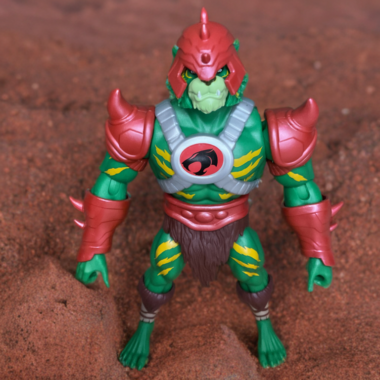 MOTU Origins Battle Cat-Man revealing harness, shoulder pads, and green fur patterning.