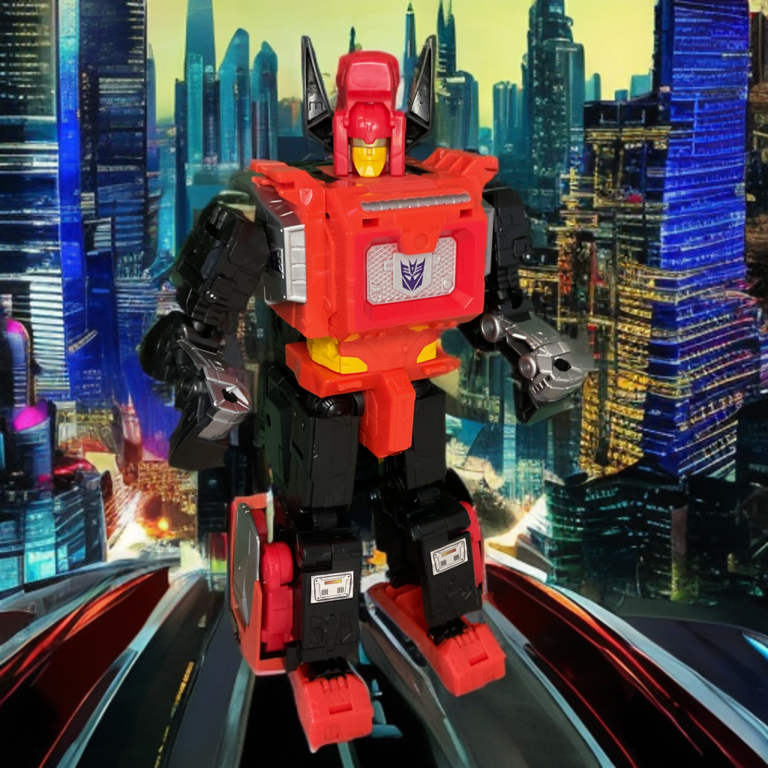 Transformers Torox Voyager-Klasse aus dem Predaking-Set, Combiner-Arm mit Bullenmotiv im Robotermodus mit roter Panzerung.