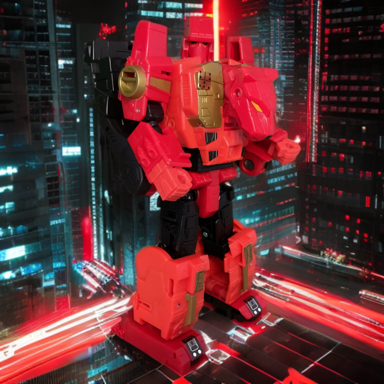 Transformers Power of the Primes Rampage Roboterform in geduckter, aggressiver Pose mit krallenbewehrten Händen und rot-schwarzer Rüstung.