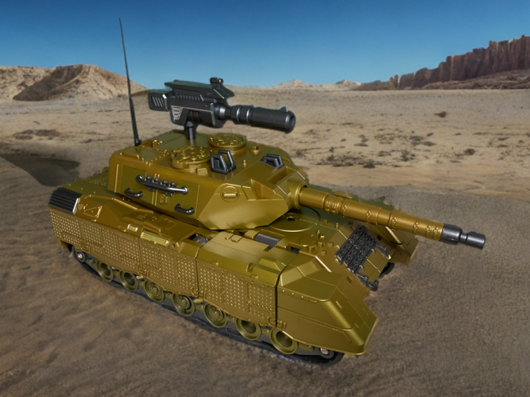 Zeta Toys Brawl figure in tank mode in the desert.