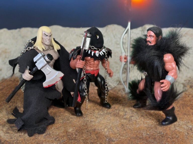 Collection of Zoloworld Realm of the Underworld action figures posed together, showcasing interchangeable parts and 80s nostalgia style.