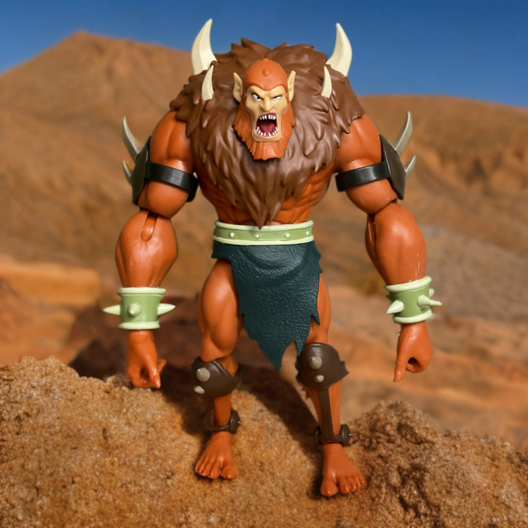 Loose Masters of the Universe Origins Beast Man figure in standing front pose, detailing orange fur, armor, and fierce expression.