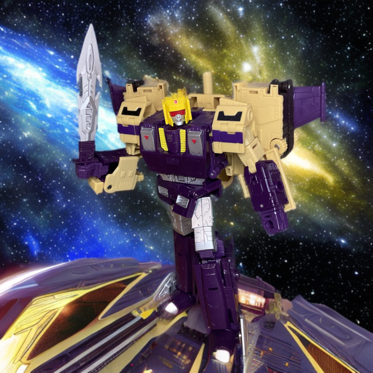 Transformers Blitzwing Decepticon robot mode figure with purple body and jet wings.