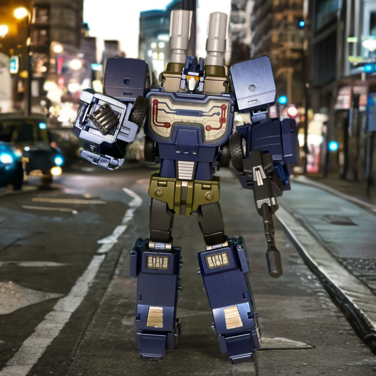 Zeta Toys Onslaught robot posing with rifle in dynamic action scene.