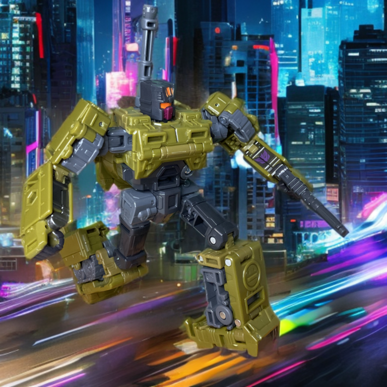 Transformers Combaticon Brawl Age of the Primes Robotermodus, der so aussieht, als würde er in die Schlacht ziehen.