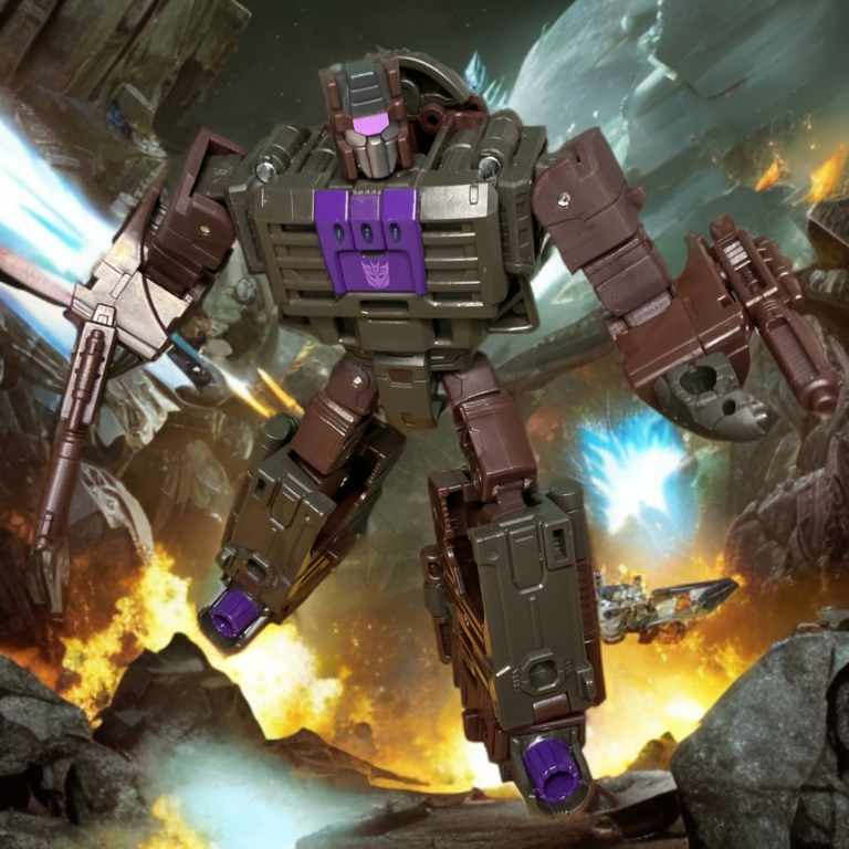 Age of the Primes Combaticon Blast Off action figure in robot mode holding blasters extended, dynamic pose.