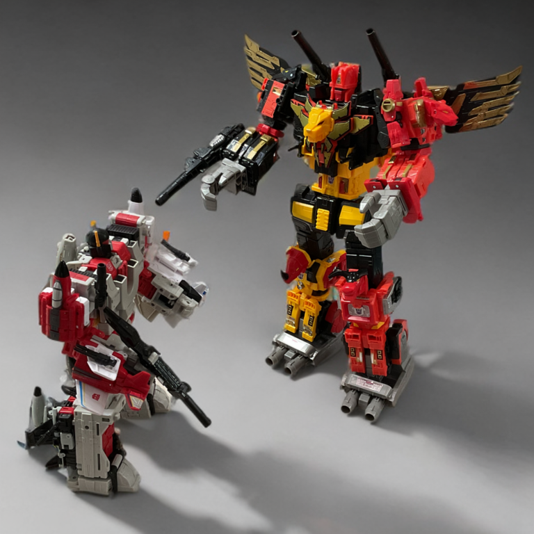 Transformers Power of the Primes Predaking vs. Superion - ein Größenvergleich, bei dem der riesige Combiner den Anführer der Aerialbots in den Schatten stellt.