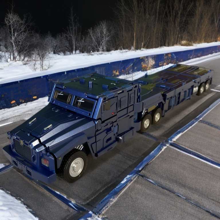 ZetaToys BLITZKRIEG truck mode along a snowy highway.