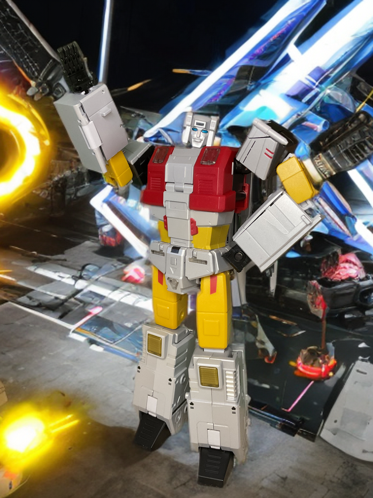 Full body robot mode of Zeta Toys ZB-06 Silver Arrow Metallic Edition, pearl white and metallic red/blue accents, heroic standing pose.