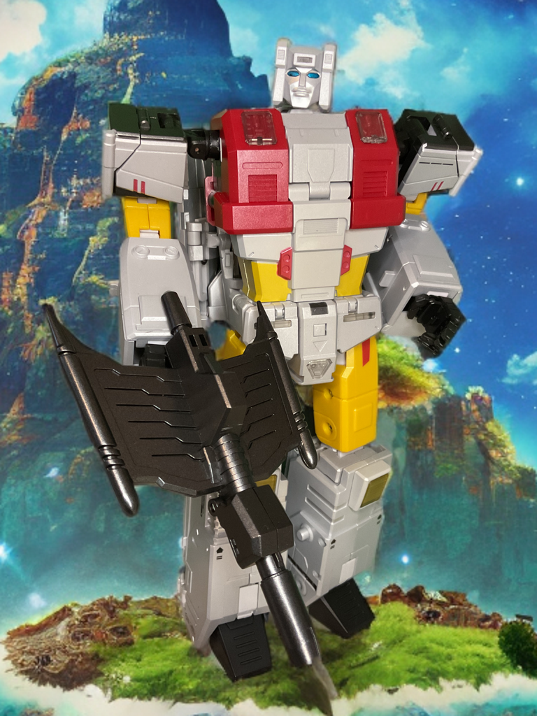 Zeta Silver Arrow Metallic in dynamic robot pose with blaster raised, detailed metallic paint and ball-jointed articulation visible.