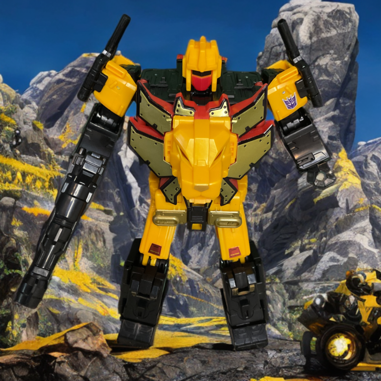 Transformers Power of the Primes Razorclaw Robotermodus der Voyager-Klasse, Anführer der Predacons mit königlicher Mähne und Blaster in der Hand.