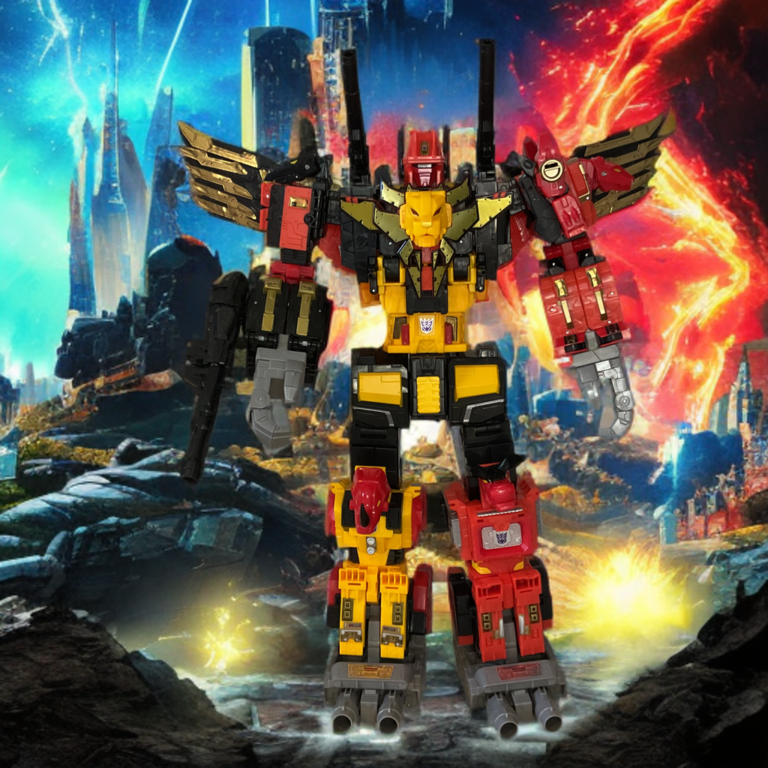 Power of the Primes Predaking Combiner in siegreicher Pose, der die ungezähmte Macht der Decepticons verkörpert.