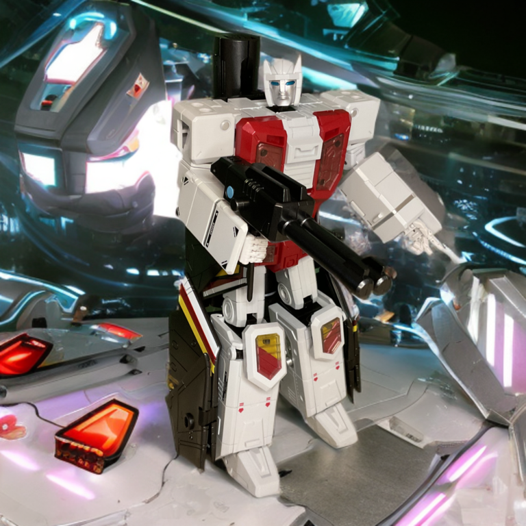 Zeta Airstrike Metallic in dynamic robot pose with torque rifle raised, detailed metallic paint and full articulation visible.