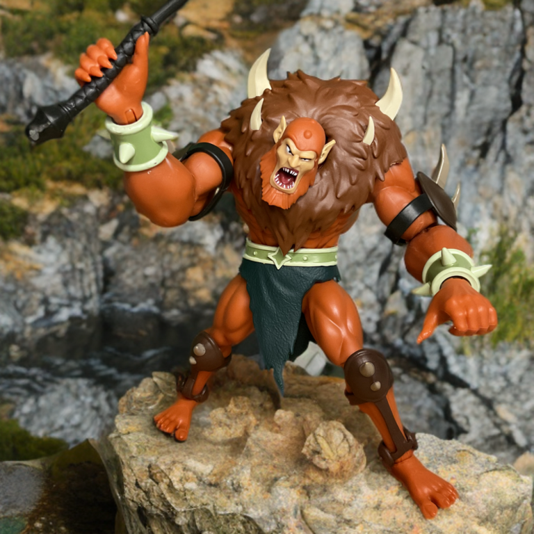 Beast Man figure posed dynamically cracking his whip, demonstrating 16 points of articulation.