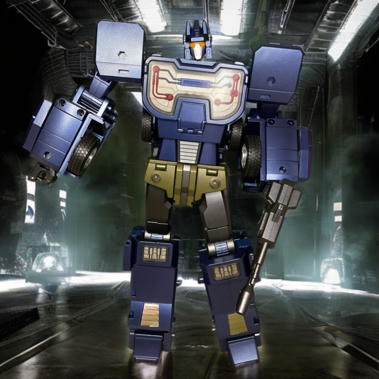Blitzkrieg standing in chamber with blaster at his side.